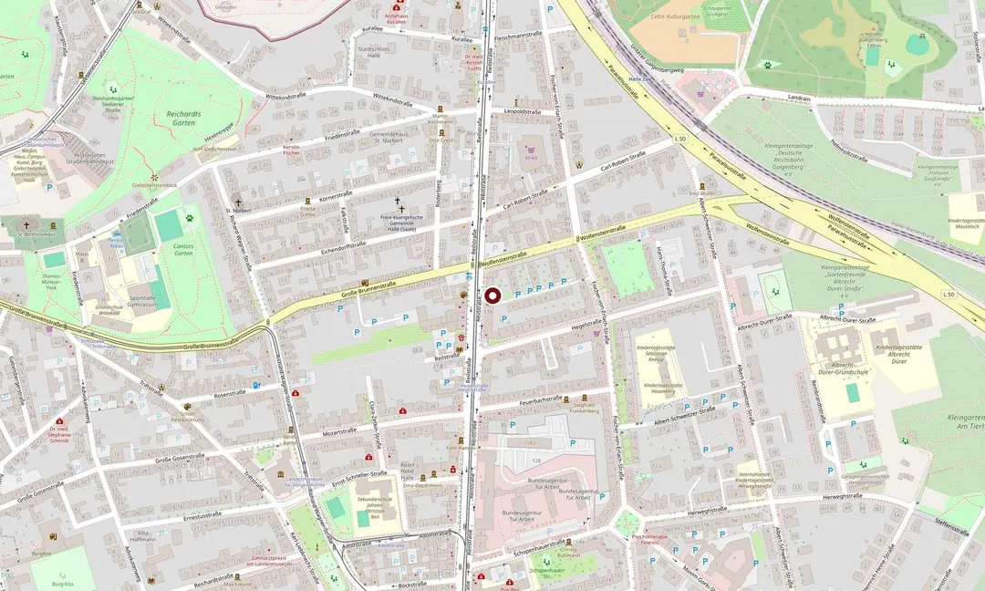 Kartenausschnitt: Feuerbachstraße 80 im Paulusviertel, Halle (Saale)
